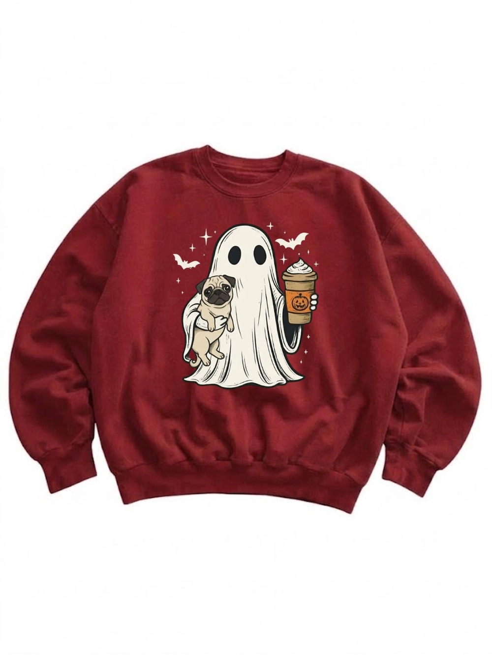 Gildan Ghost & Pug Graphic Crewneck Sweatshirt - Red